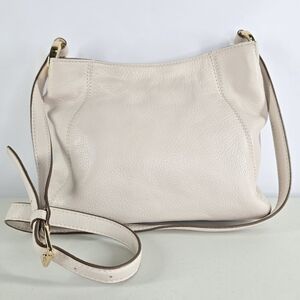 Michael Kors Slouchy Pebbled  Ivory Leather Crossbody Bag with Gold Hardware